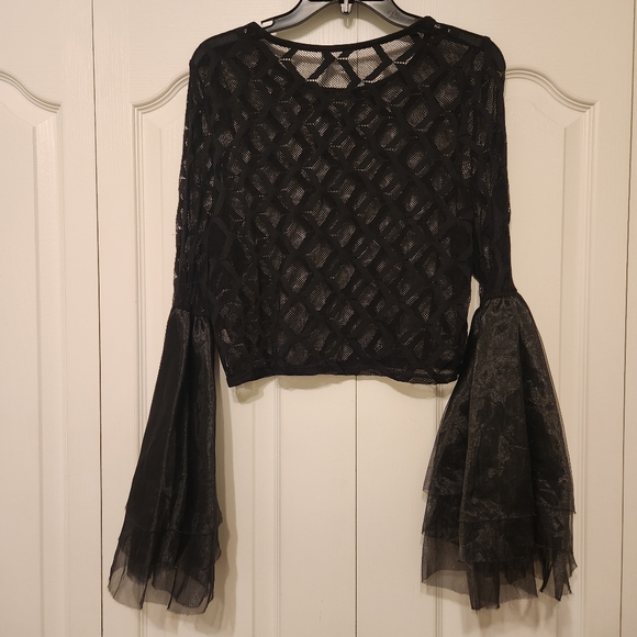 Whimsygoth Sheer Black Bell Sleeve Blouse Top Lace Sz 2XL Vintage Made in USA - Picture 4 of 6